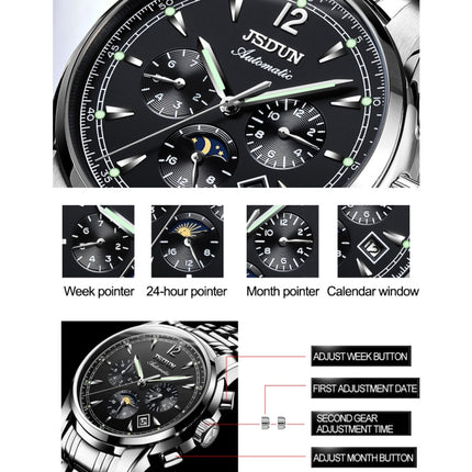 JIN SHI DUN 8750 Men Fashion Waterproof Luminous Mechanical Watch