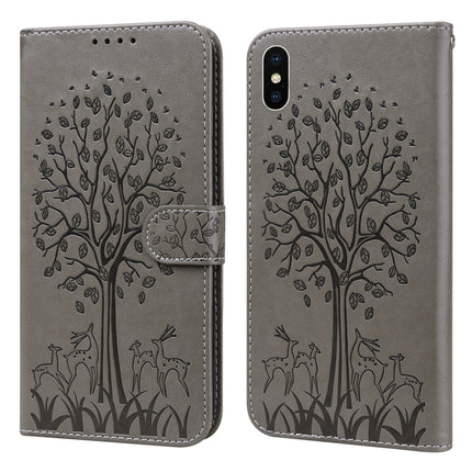 Tree & Deer Pattern Pressed Printing Horizontal Flip Leather Phone Case, For iPhone XS Max, For iPhone 7 / 8 / SE 2020 / SE 2022, For iPhone 11, For iPhone 11 Pro