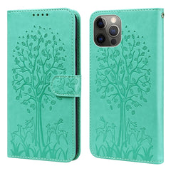 Horizontale Flip-Handyhülle aus Leder mit gepresstem Druck und Baum- und Hirschmuster, für iPhone 12 Pro Max / 13 Pro Max, für iPhone 12 mini / 13 mini, für iPhone 13 Pro, für iPhone 13, für iPhone X / XS, für iPhone XR