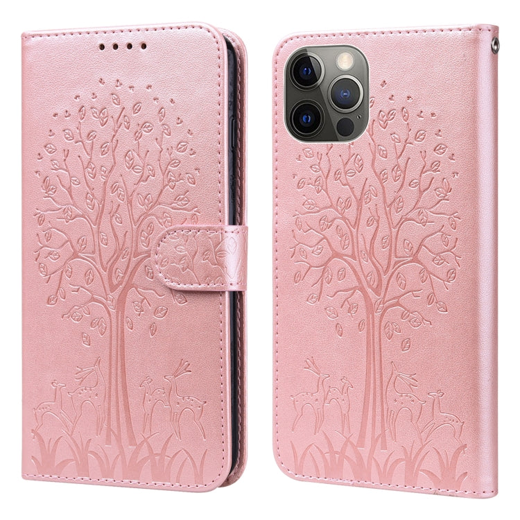 Tree & Deer Pattern Pressed Printing Horizontal Flip Leather Phone Case, For iPhone 12 Pro Max / 13 Pro Max, For iPhone 12 mini / 13 mini, For iPhone 13 Pro, For iPhone 13, For iPhone X / XS, For iPhone XR