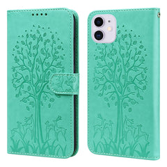 Horizontale Flip-Handyhülle aus Leder mit gepresstem Druck und Baum- und Hirschmuster, für iPhone 12 Pro Max / 13 Pro Max, für iPhone 12 mini / 13 mini, für iPhone 13 Pro, für iPhone 13, für iPhone X / XS, für iPhone XR