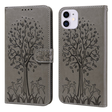 Tree & Deer Pattern Pressed Printing Horizontal Flip Leather Phone Case, For iPhone 13 Pro, For iPhone 13, For iPhone X / XS, For iPhone XR
