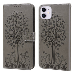 Tree & Deer Pattern Pressed Printing Horizontal Flip Leather Phone Case, For iPhone 12 Pro Max / 13 Pro Max, For iPhone 12 mini / 13 mini, For iPhone 13 Pro, For iPhone 13, For iPhone X / XS, For iPhone XR