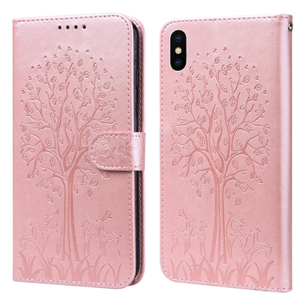 Tree & Deer Pattern Pressed Printing Horizontal Flip Leather Phone Case, For iPhone 13 Pro, For iPhone 13, For iPhone X / XS, For iPhone XR
