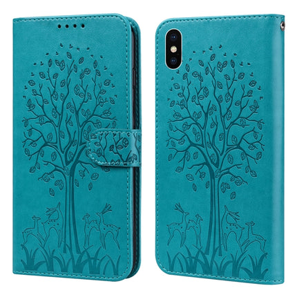 Tree & Deer Pattern Pressed Printing Horizontal Flip Leather Phone Case, For iPhone 13 Pro, For iPhone 13, For iPhone X / XS, For iPhone XR