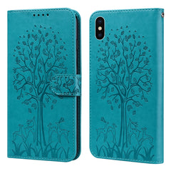 Tree & Deer Pattern Pressed Printing Horizontal Flip Leather Phone Case, For iPhone 12 Pro Max / 13 Pro Max, For iPhone 12 mini / 13 mini, For iPhone 13 Pro, For iPhone 13, For iPhone X / XS, For iPhone XR