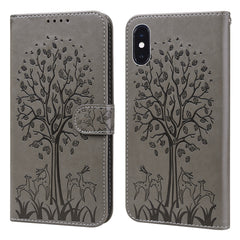 Tree & Deer Pattern Pressed Printing Horizontal Flip Leather Phone Case, For iPhone 12 Pro Max / 13 Pro Max, For iPhone 12 mini / 13 mini, For iPhone 13 Pro, For iPhone 13, For iPhone X / XS, For iPhone XR