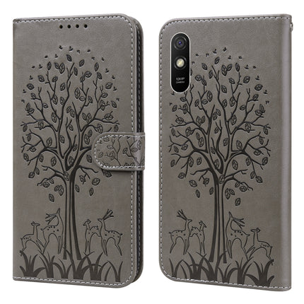 Tree & Deer Pattern Pressed Flip Leather Phone Case, For Xiaomi Redmi 9A, For Xiaomi Poco C3 / Redmi 9C