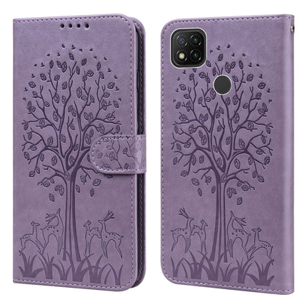 Tree & Deer Pattern Pressed Flip Leather Phone Case, For Xiaomi Redmi 9A, For Xiaomi Poco C3 / Redmi 9C