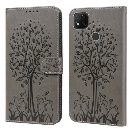 Tree & Deer Pattern Pressed Flip Leather Phone Case, For Xiaomi Redmi 9A, For Xiaomi Poco C3 / Redmi 9C