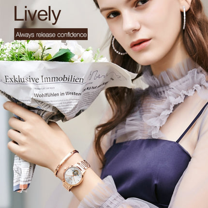 JIN SHI DUN 8812 Women Simple Hollowed Waterproof Automatic Mechanical Watch