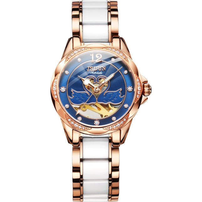 JIN SHI DUN 8831 Women Fashion Diamond Hollowed Waterproof Ceramic Mechanical Watch