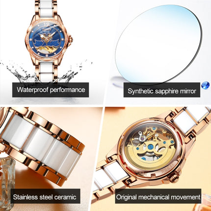JIN SHI DUN 8831 Women Fashion Diamond Hollowed Waterproof Ceramic Mechanical Watch