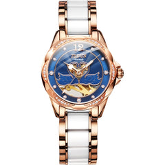 JIN SHI DUN 8831 Women Fashion Diamond Hollowed Waterproof Ceramic Mechanical Watch