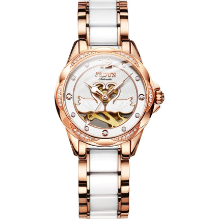JIN SHI DUN 8831 Women Fashion Diamond Hollowed Waterproof Ceramic Mechanical Watch