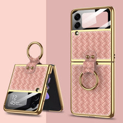 GKK Integrated Plating Weave Texture Phone Case with Ring Holder, For Samsung Galaxy Z Flip3 5G