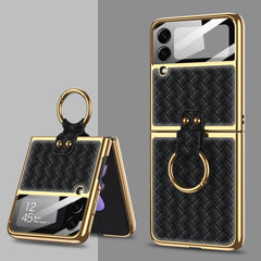 GKK Integrated Plating Weave Texture Phone Case with Ring Holder, For Samsung Galaxy Z Flip3 5G