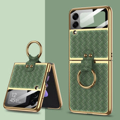 GKK Integrated Plating Weave Texture Phone Case with Ring Holder, For Samsung Galaxy Z Flip3 5G