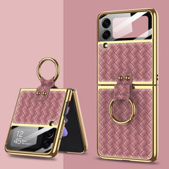 GKK Integrated Plating Weave Texture Phone Case with Ring Holder, For Samsung Galaxy Z Flip3 5G