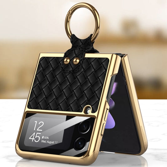 GKK Integrated Plating Weave Texture Phone Case with Ring Holder, For Samsung Galaxy Z Flip3 5G