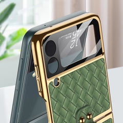 GKK Integrated Plating Weave Texture Phone Case with Ring Holder, For Samsung Galaxy Z Flip3 5G