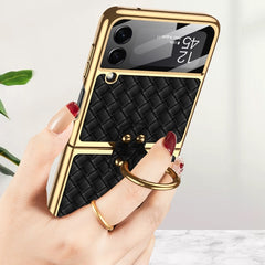 GKK Integrated Plating Weave Texture Phone Case with Ring Holder, For Samsung Galaxy Z Flip3 5G