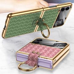 GKK Integrated Plating Weave Texture Phone Case with Ring Holder, For Samsung Galaxy Z Flip3 5G