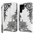For Samsung Galaxy S22 Ultra 5G / Diagonal Black Flower