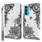 For Motorola Moto E20 / E30 / E40 / Diagonal Black Flower