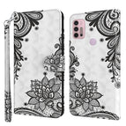 For Motorola Moto G30 / G20 / G10 / Diagonal Black Flower