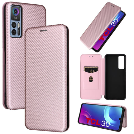 Carbon Fiber Texture Magnetic Horizontal Flip Leather Phone Case, For TCL 30 5G / 30+