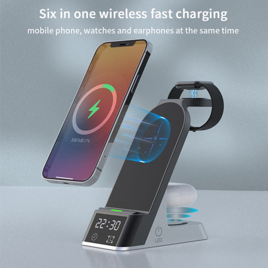 H36 6 in 1 15W Alarm Clock Digital Display Magsafe Magnetic Wireless Charger for Mobile Phones / AirPods / iWatch, H36