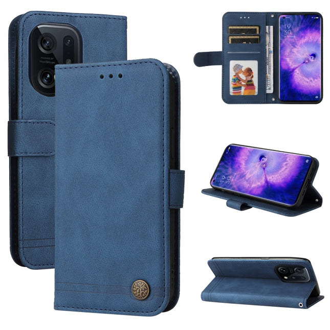 Skin Feel Life Tree Metal Button Leather Phone Case, For OPPO Find X5 Pro