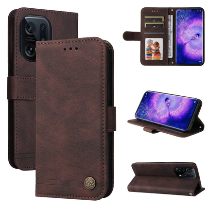 Skin Feel Life Tree Metal Button Leather Phone Case, For OPPO Find X5 Pro
