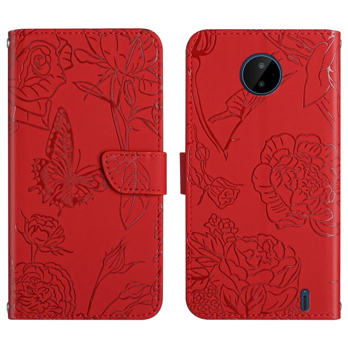 Skin Feel Butterfly Peony Embossed Leather Phone Case, For Nokia C10 / C20, For Nokia C20 Plus, For Nokia C30, For Nokia G50 5G