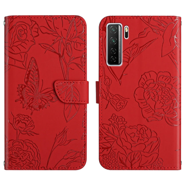Skin Feel Butterfly Peony Embossed Leather Phone Case, For Honor 9X Lite, For Huawei nova 7 SE, For Huawei nova 8i, For Huawei P30