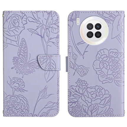 Skin Feel Butterfly Peony Embossed Leather Phone Case, For Honor 9X Lite, For Huawei nova 7 SE, For Huawei nova 8i, For Huawei P30