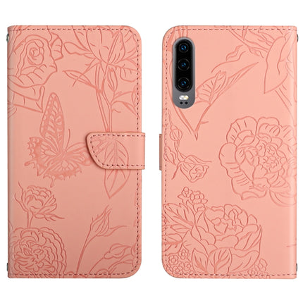 Skin Feel Butterfly Peony Embossed Leather Phone Case, For Honor 9X Lite, For Huawei nova 7 SE, For Huawei nova 8i, For Huawei P30