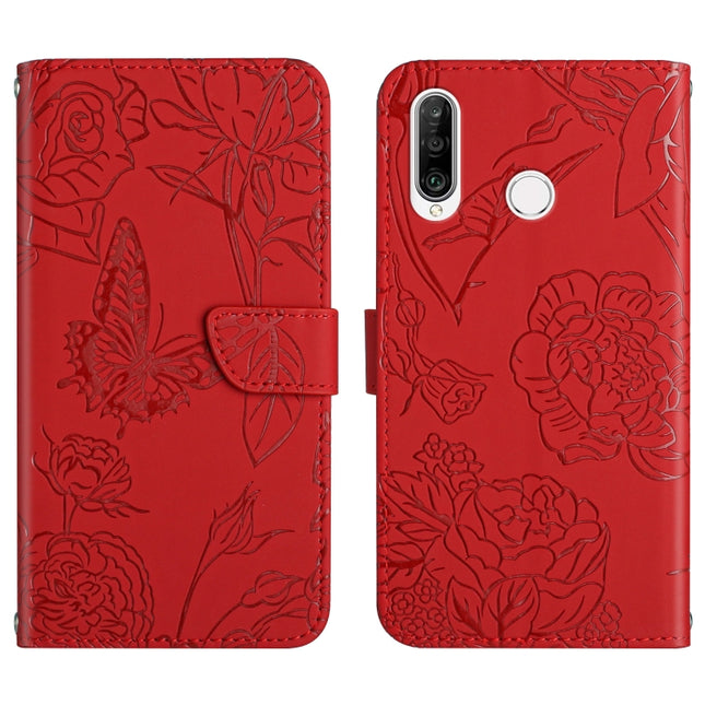 Skin Feel Butterfly Peony Embossed Leather Phone Case, For Huawei P30 Lite, For Huawei P30 Pro, For Huawei P40, For Huawei P40 Lite
