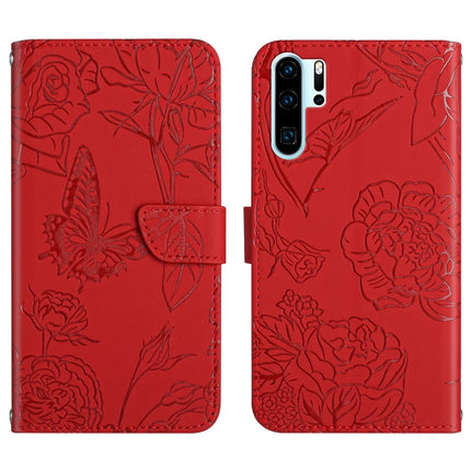 Skin Feel Butterfly Peony Embossed Leather Phone Case, For Huawei P30 Lite, For Huawei P30 Pro, For Huawei P40, For Huawei P40 Lite