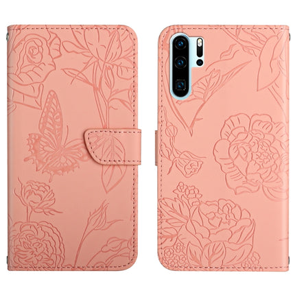 Skin Feel Butterfly Peony Embossed Leather Phone Case, For Huawei P30 Lite, For Huawei P30 Pro, For Huawei P40, For Huawei P40 Lite