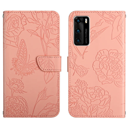 Skin Feel Butterfly Peony Embossed Leather Phone Case, For Huawei P30 Lite, For Huawei P30 Pro, For Huawei P40, For Huawei P40 Lite