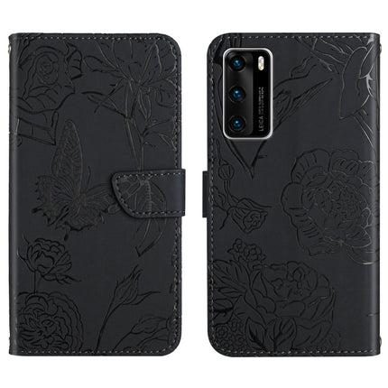 Skin Feel Butterfly Peony Embossed Leather Phone Case, For Huawei P30 Lite, For Huawei P30 Pro, For Huawei P40, For Huawei P40 Lite