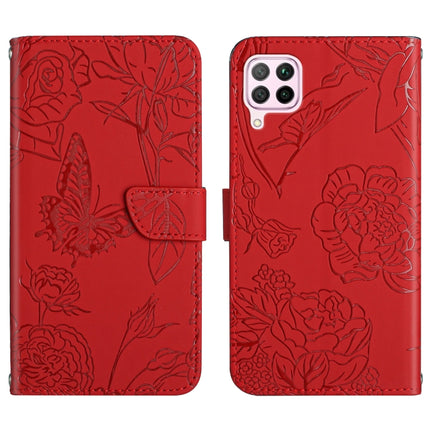 Skin Feel Butterfly Peony Embossed Leather Phone Case, For Huawei P30 Lite, For Huawei P30 Pro, For Huawei P40, For Huawei P40 Lite