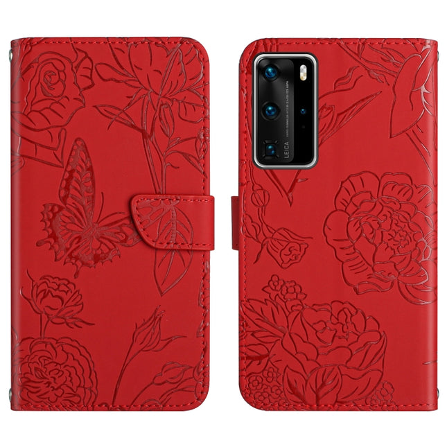 Skin Feel Butterfly Peony Embossed Leather Phone Case, For Huawei P40 Pro, For Huawei P50, For Huawei P50 Pro