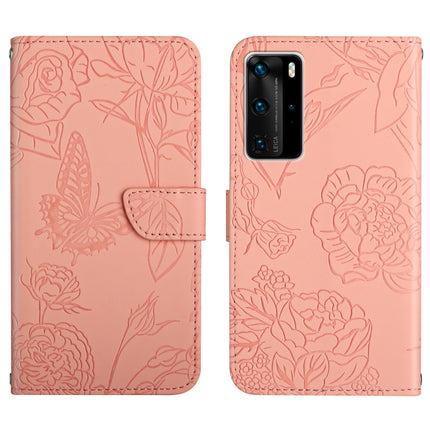 Skin Feel Butterfly Peony Embossed Leather Phone Case, For Huawei P40 Pro, For Huawei P50, For Huawei P50 Pro