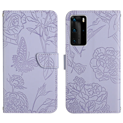 Skin Feel Butterfly Peony Embossed Leather Phone Case, For Huawei P40 Pro, For Huawei P50, For Huawei P50 Pro