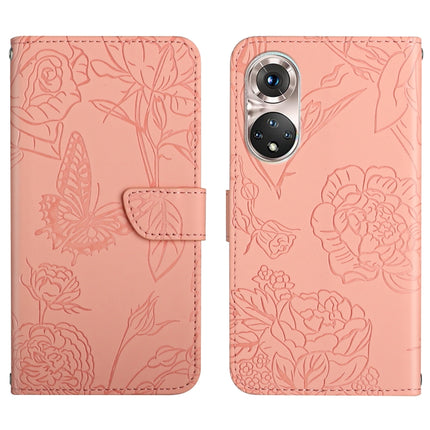 Skin Feel Butterfly Peony Embossed Leather Phone Case, For Huawei P40 Pro, For Huawei P50, For Huawei P50 Pro