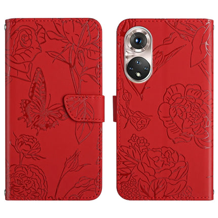 Skin Feel Butterfly Peony Embossed Leather Phone Case, For Huawei P40 Pro, For Huawei P50, For Huawei P50 Pro