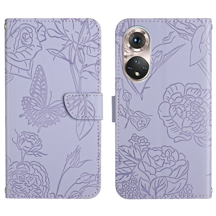 Skin Feel Butterfly Peony Embossed Leather Phone Case, For Huawei P40 Pro, For Huawei P50, For Huawei P50 Pro